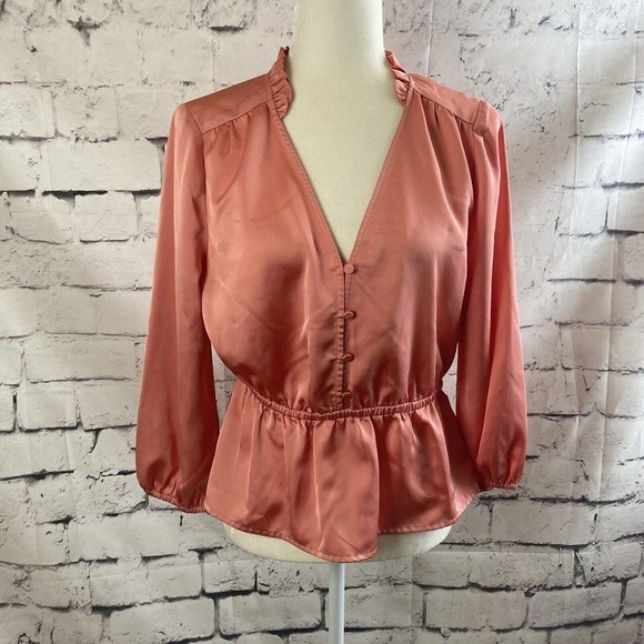 J Crew V-neck button detail peplum top Pink Salmon Womens size 6 Style AC668 - Picture 1 of 12